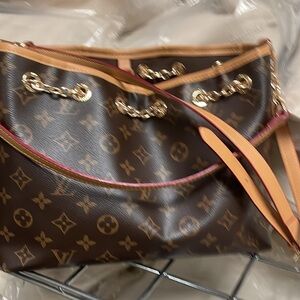 Brown Monogram Canvas Shoulder Bag with Gold Chain Accents